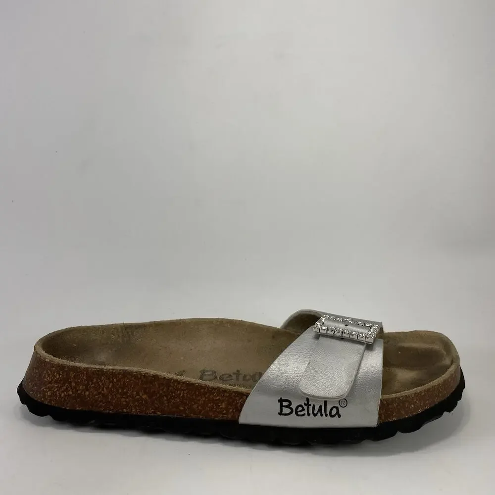 Betula by Birkenstock Rhinestone Silver Slide Sandals Womens Size 38, US 7-7.5